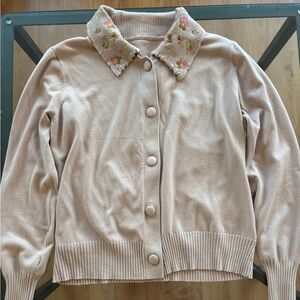 Women's Cream Sweater with Embroidered Collar